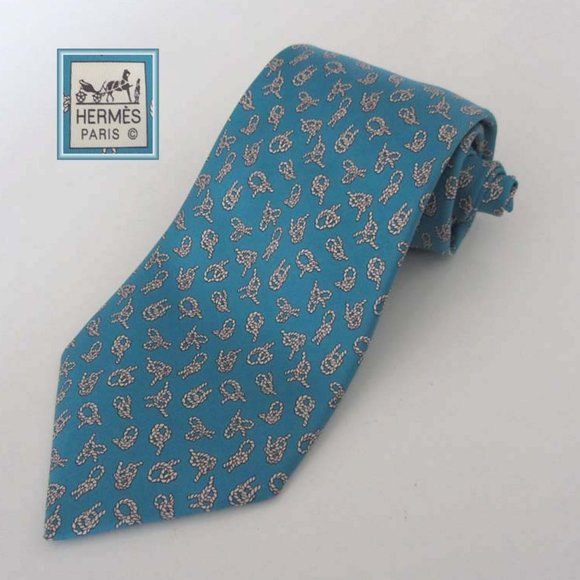 new HERMES 5295 TA sailor knots print silk tie France - Picture 1 of 6